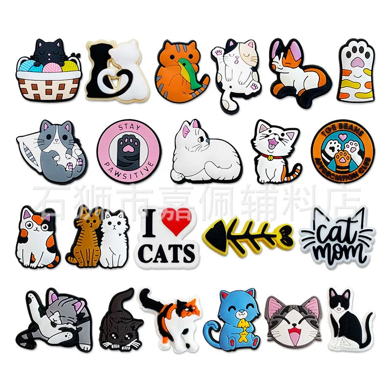 Cute Cat Shoe Charms – PVC Accessories for Clogs, Slides & Bags