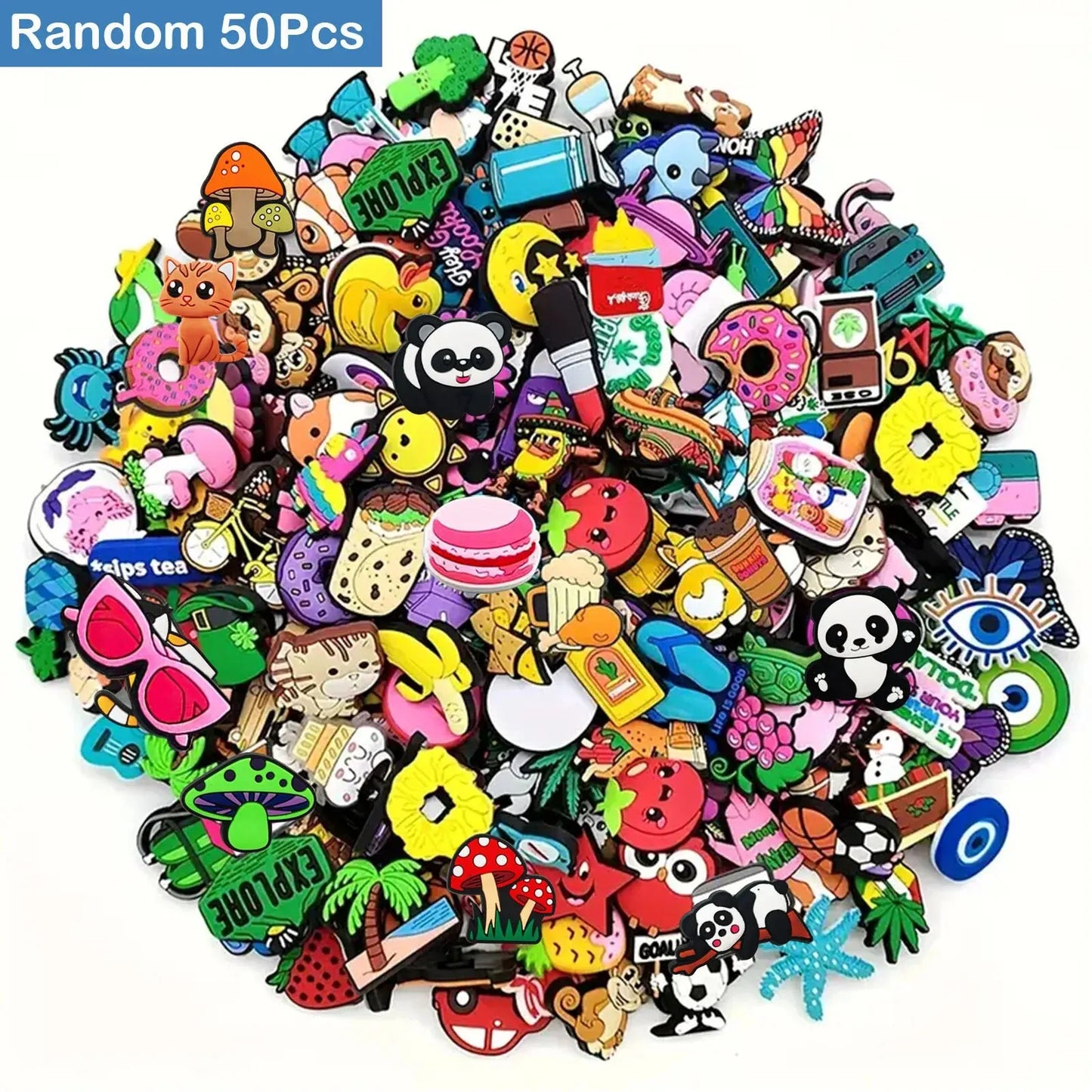 8/30/60/100/200/400pcs Random Series Shoe Charms Set For Clogs Bogg Bag Bubble Slides Sandals, PVC Shoe Decorations Beach Bag