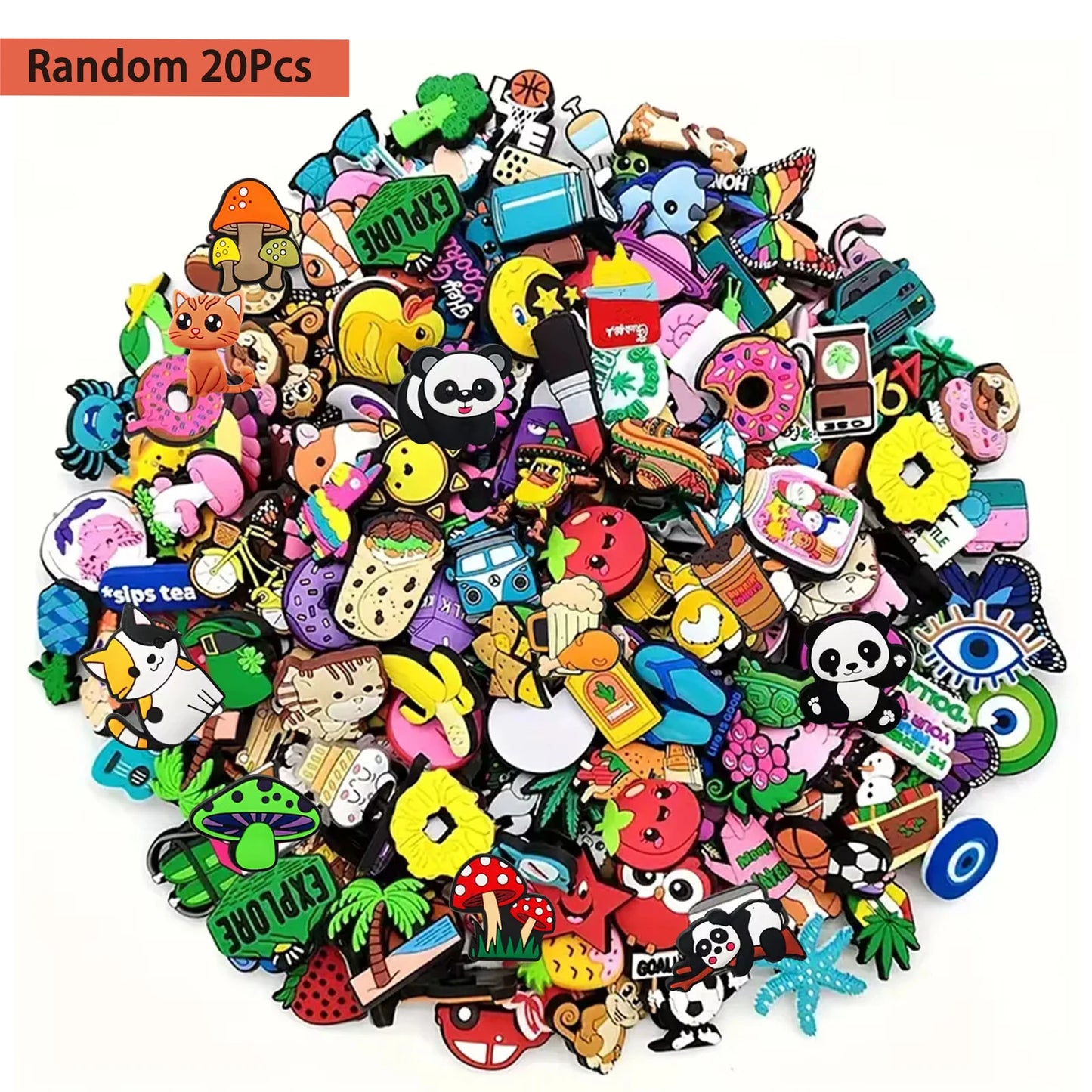 8/30/60/100/200/400pcs Random Series Shoe Charms Set For Clogs Bogg Bag Bubble Slides Sandals, PVC Shoe Decorations Beach Bag