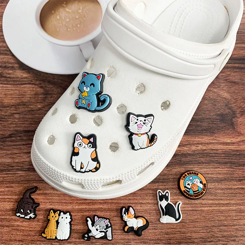 Cute Cat Shoe Charms – PVC Accessories for Clogs, Slides & Bags