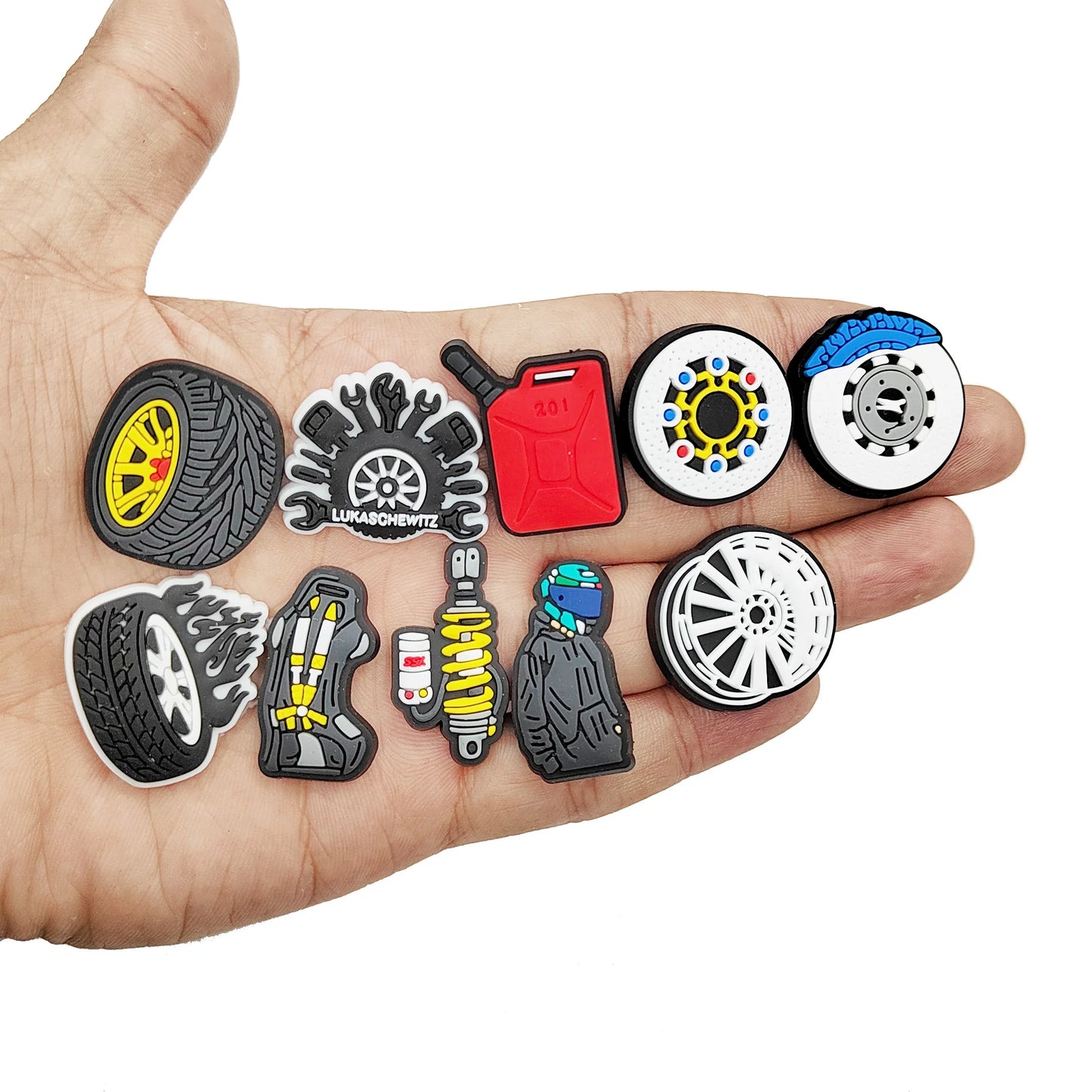 Car & Auto-Themed PVC Shoe Charms – Tyres, Seats & Oil Designs for Clogs & Sandals
