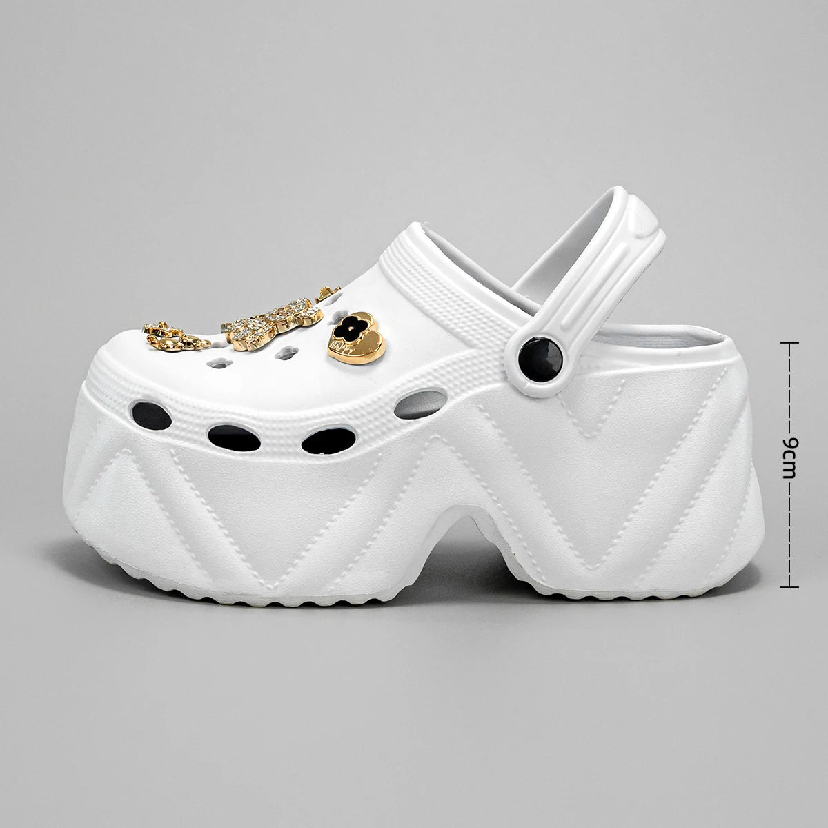 Gold Diamond Bear Clogs – Fashion High-Heel Imitation Leather Mules (X8809)