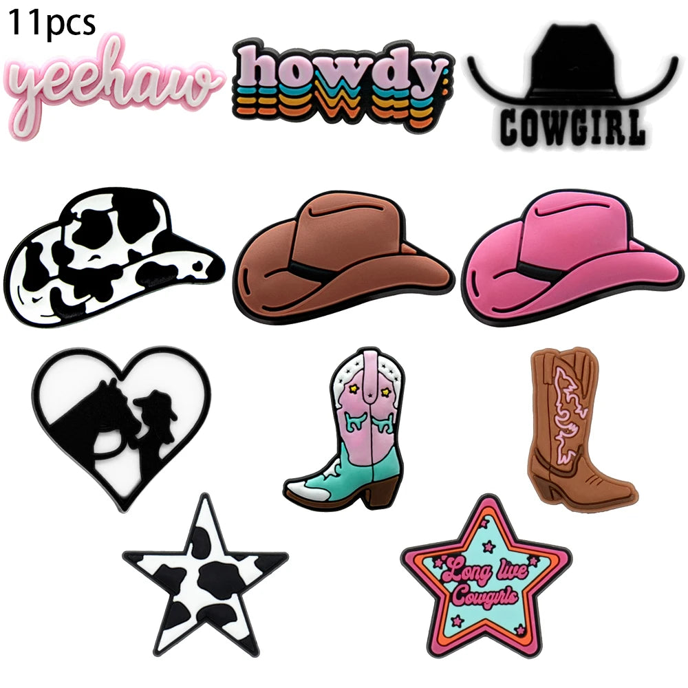 CharmStep Western Vibes Shoe Charms – 1/11pc Cowgirl & Cactus Set for Clogs
