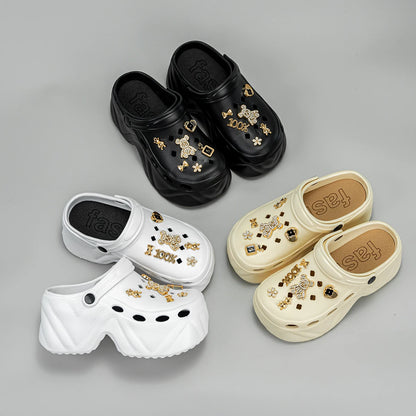 Gold Diamond Bear Clogs – Fashion High-Heel Imitation Leather Mules (X8809)