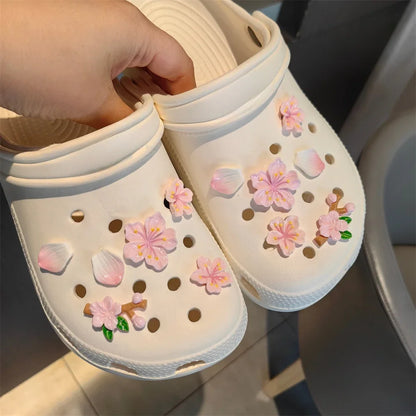 3D Cherry Flowers Set Shoe Charms Clogs Accessoriess DIY Slide Sandals Garden Shoe Decor Buckle Beach Bag Pins Girls Women Gifts