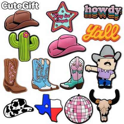 CharmStep Western Vibes Shoe Charms – 1/11pc Cowgirl & Cactus Set for Clogs