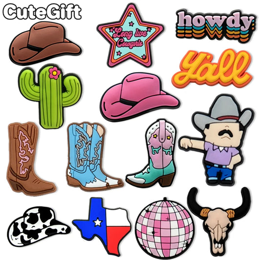 CharmStep Western Vibes Shoe Charms – 1/11pc Cowgirl & Cactus Set for Clogs