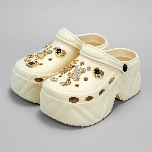 Gold Diamond Bear Clogs – Fashion High-Heel Imitation Leather Mules (X8809)