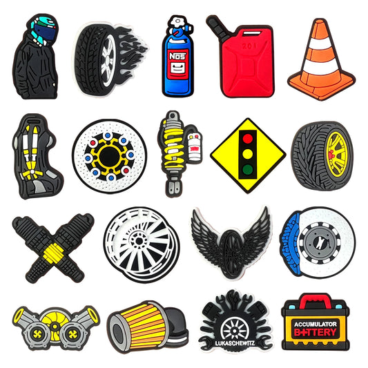 Car & Auto-Themed PVC Shoe Charms – Tyres, Seats & Oil Designs for Clogs & Sandals